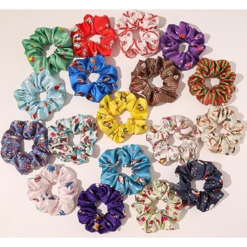 Ins Satin Hair Scrunchies Cute Christmas Scrunchie Women Rubber Hair Ties Elastic Hair Bands Girls Headwear Kids Ponytail Holder