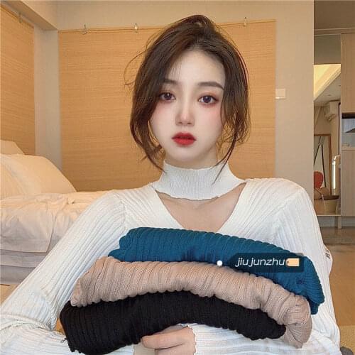 Woman Sweaters Sexy Halter V-neck Cross Knitwear Scheming Short Slim Long Sleeve Autumn Winter Sweater Women