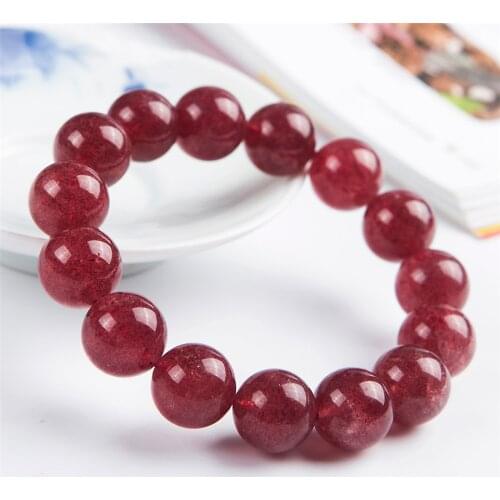 14mm Natural Red Strawberry Quartz Bracelet For Women Lady Luck Beauty Gift Crystal Stretch Round Beads Gemstone Strands AAAAA