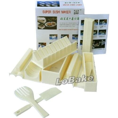 10pcs/set) High quality latest favorable various shape plastic sushi set mold roll box with cover spoon scoop for cooking tools