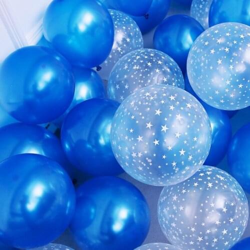 10pcs 12inch Blue White Clear Latex Balloon Stars Print Transparent Ballons Globos Wedding Birthday Baby Shower Party Decoration