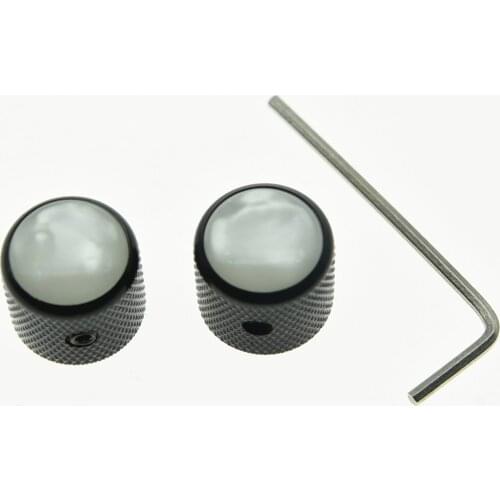 2x Set Screw Pearl Top Black Guitar Dome Knobs for Tele Telecaster Bass Knob