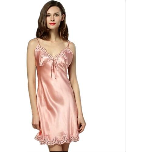 2016 New 100% Natural Silk Sexy Elegant Sleepwear Night Dress Female Temptation Sleepwear Womens Summer Brand Nightgown iT387