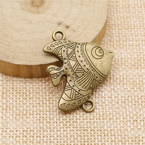 3pcs 37x30mm Vintage Tropical Fish Connector Pendants Antique Bronze Plated Tropical Fish Pendants Charm Tropical Fish