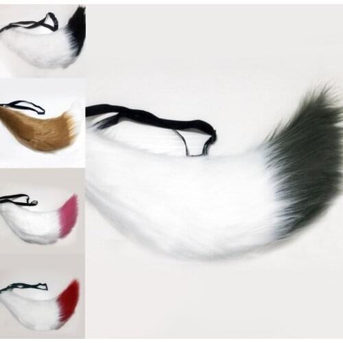 85LB Faux Fur Animal F-ox Wolf Tail Adjustable Cute Furry Costume Dress Up Halloween Party Cosplay for Womens