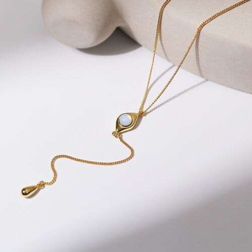 Amaiyllis 18K Gold Minimalist Opal Eye Drop Necklace Pendant Fashion Y-chain Clavicle Chain Necklace For Women Jewelry