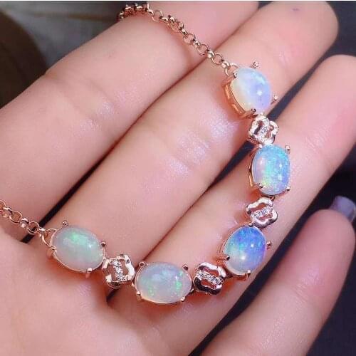 100% Natural And Real Opal bracelet Solid S925 Sterling Silver For Women Colour Gem Stone Rings Fine Jewelry