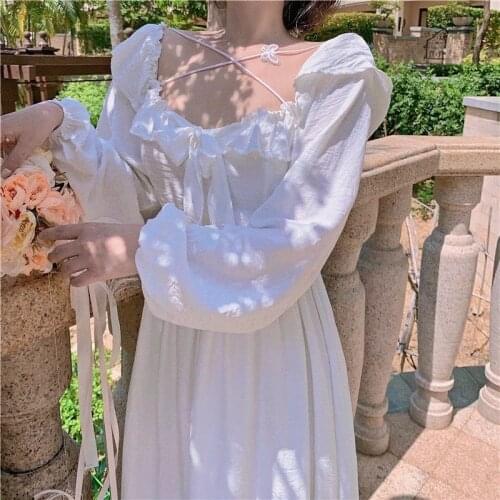 Party One Piece Derss Korea Fashion Long Sleeve Elegant Fairy Dresses Women 2021 Autumn Retro Sweet Midi Dress Female Bow Design