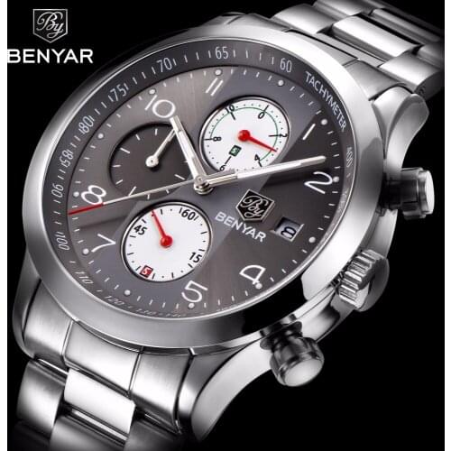 BENYAR Stainless Steel Waterproof Chronograph Watches Quartz Military Men Watch Top Brand Luxury Male Sport Clock reloj hombre