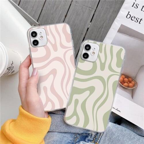 Liquid Swirl Abstract Pattern in Beige and Sage Green phone case For iPhone 11 pro 12 mini XR 7 Plus XS 6S 8 6 Plus XS Max