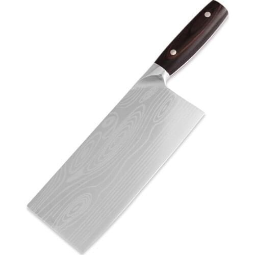 Damask 8 Inch Kitchen Knife Sanding Laser Pattern Chef Slicing Knife Stainless Steel Butcher Meat Cleaver Knife Vegetable Cutter