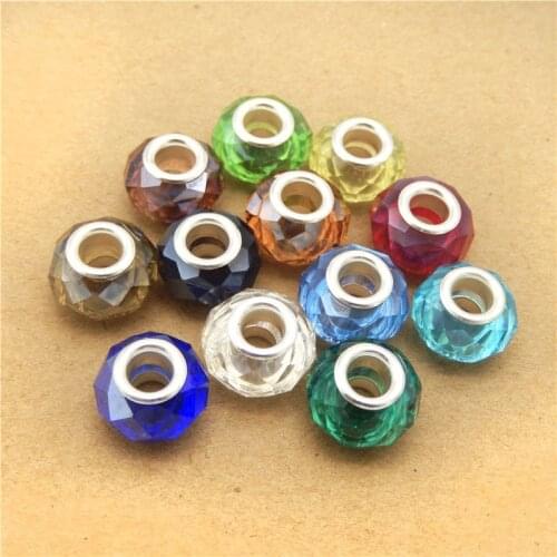 Julie Wang 20PCS 14mm Crystal Glass Beads Geometric Faceted Mixed Colors Big Hole Spacer Beads Bracelet Jewelry Making Accessory