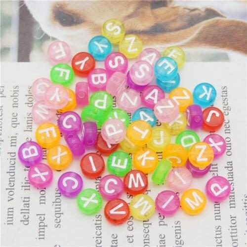 Julie Wang 200pcs 7mm Acrylic Translucent Round Letters Beads Random Color Alphabet Spacer Bead Jewelry Making Accessory