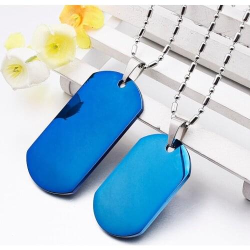 GOKADIMA Promotional Fashion Stainless Steel Blue Dog Tag Pendant Necklace Mens Womens Jewelry