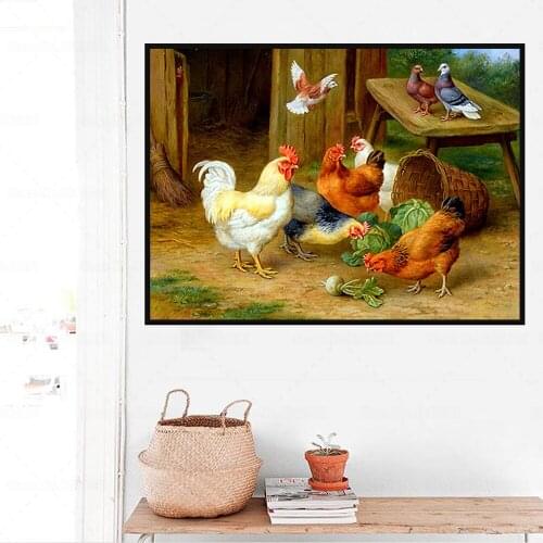 Farm Animal Full Drill Square Diamond Painting Famous Rooster The Pecking Order Painting 5D Embroidery Cross Stitch Gift