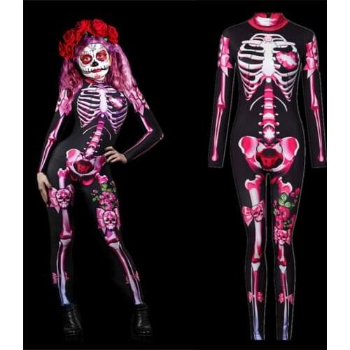 Halloween Cosplay Jumpsuit Children Kids Women Adult Mommy and Daughter Scary Fancy Dress Skeleton Bodysuits Carnival Party