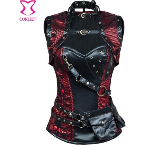 Red/Black Punk Skull Pattern Gothic Clothing Sexy Corsets And Bustiers Steel Bone Steampunk Corset Plus Size Burlesque Costumes