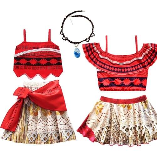 Little Girls Summer Clothes Sleeveless Moana Dress Children Straps Vaiana Costume Kids Birthday Carnival Princess Party Outfit