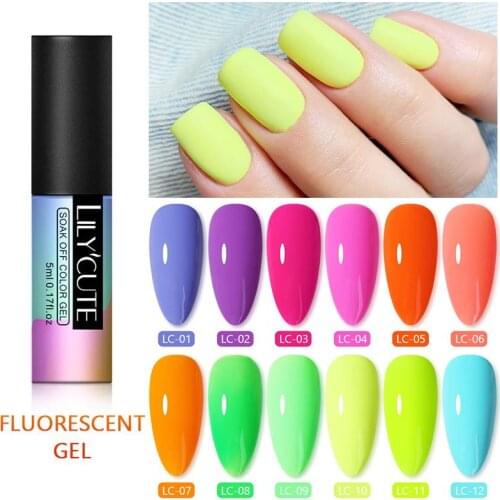 LILYCUTE 5ml Fluorescent Color Nail Gel Polish UV LED 12 Colors Manicure Semi Soak Off Gel Varnish Nail Art Design Gel Varnish