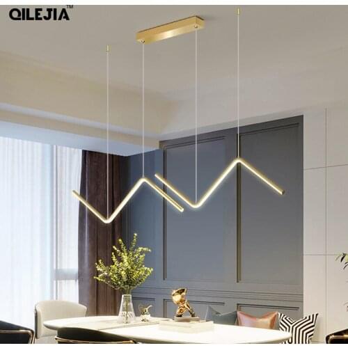 Nordic chandelier gold/black modern minimalist LED strip bar creative personality art light luxury desk minimalist pendant light