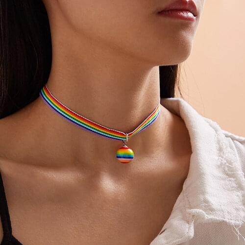 Modyle Men Women Gay Pride Rainbow Choker Necklace Gay And Pride Lace Chocker Color Ribbon Collar Punk Jewelry Party Gift