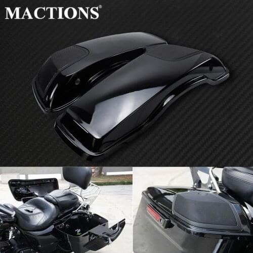 Motorcycle Black Saddlebag Speaker Cutout Lid w/ Grills Cover For Harley Touring Road King Electra Glide Street Glide 2014-2020