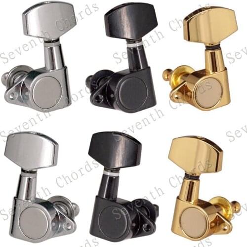 A Set 6 Pcs Right Angle Screw Hole Sealed-gear Acoustic Electric Guitar String Tuning Peg Tuners Machine Head -Big Square Button