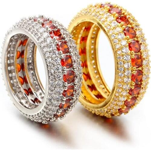 New Fashion Jewelry Charm Hip Hop Iced Out Bling Gold Bijoux Color Rings All Match Zircon Brass Rings For Men Women Gift