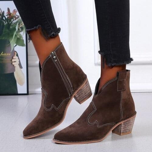 New Female Autumn Boots Ladies Thick Heels High Shoes Large Size Womens Martin Boots Straps Female Casual Heels Leather Boots