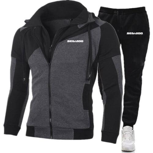 New Mens Sea Doo Seadoo Moto Print 2 Pieces Fitness Tracksuit Hooded Sweatshirt+pants Pullover Hoodie Sportwear Suit