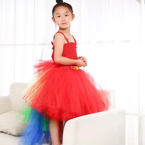 Red Girls Christmas Macaw Parrot Unicorn Clothes for Girls Layered Tutu Dress Kids Halloween Cosplay Costume with Rainbow Tail