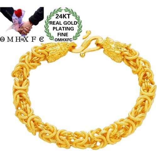 OMHXFC Wholesale BE369 European Fashion Fine Woman Man Party Birthday Wedding Gift Dragon Head Chain 24KT Gold Bracelet Bangle