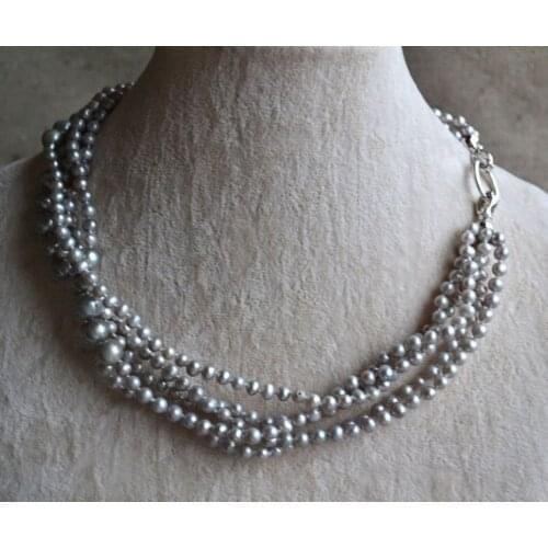 Perfect Pearl Necklace ,Charming Gray Color 100% Real Freshwater Pearl Necklace, Potato Pearl Jewelry,17inches 4-8mm