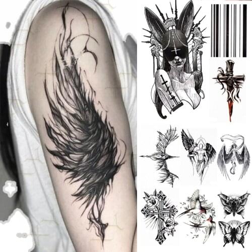 Cross Temporary Tattoo Stickers Angel Wings Death Ray Sexy Bunny Girl Body Art Tatoo Waterproof Fake Flash Tatto Women and Men