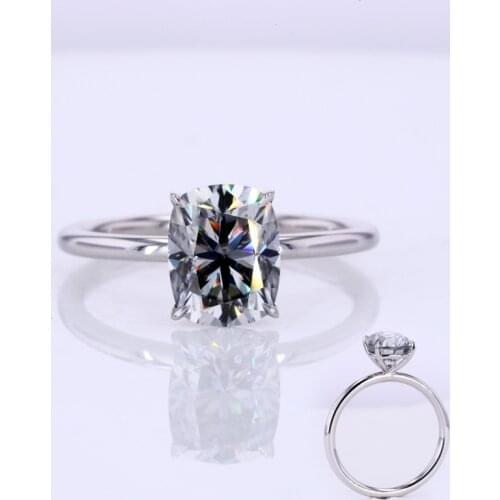 14K White gold Grey Moissanite cushion 7X9mm ring on sale