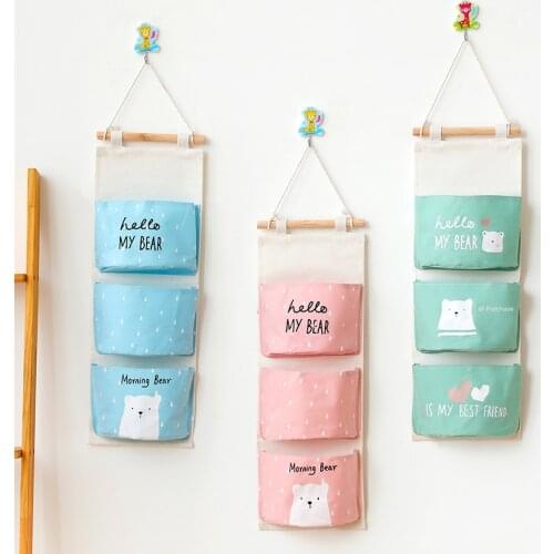 Brand New Bear series hanging bag semi-round three-pocket hanging storage bag home Bathroom Kitchen