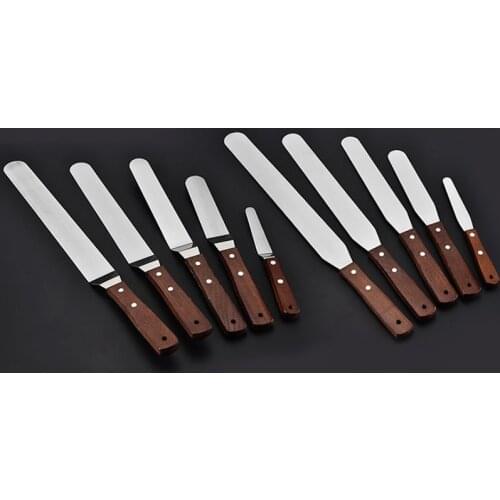 Professional Stainless Steel Cake Icing Spatula Straight Bent Frosting Spatula with Wooden Handle Butter Cake Spatula Knife Tool