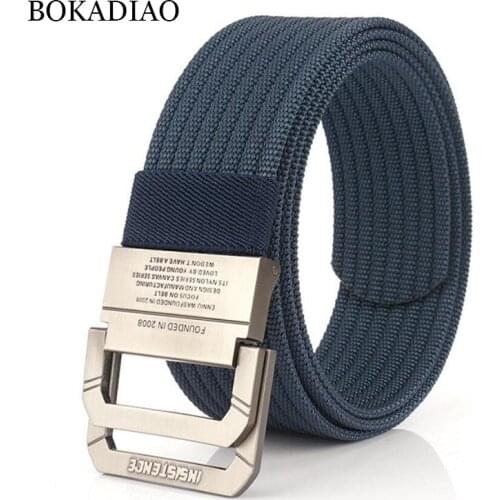 BOKADIAO Men&Women Nylon belt luxury Double Ring Metal buckle jeans belts for men Military Army tactical belts canvas male strap