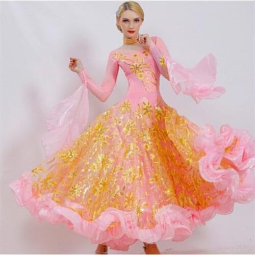 Pink ballroom dance competition dresses fringe women ballroom dress standard dance dresses ballroom waltz dresses dacing clothes