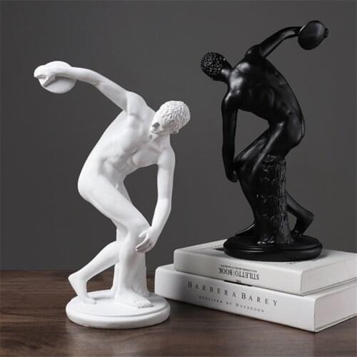 Nordic Character Sculpture Discus Thrower Male Sports Athlete Statue Office Home Living Room Decoration Resin Crafts