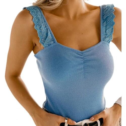 Sexy Women Ladies Summer Vest Solid Color Sleeveless Floral Shoulder Strap Slim Blouse Top halter lace top for Work