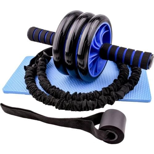 AB Roller 3 Wheels Resistance Bands Door Anchor Fitness Leg Exercise Abdominal Core Strength Muscle Trainer Home Gym Equipment