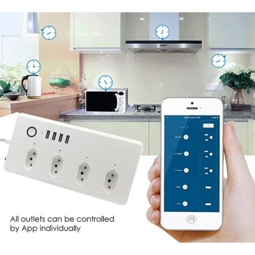 Remote Control Brazil 4 Plug 4 Usb Interface Smart Power Strip 1.5m Extension Cord Smart Life Control With Alexa & Google Home