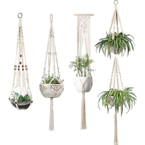 4 Piece Set100% Handmade Macrame Plant Hanger Flower pot Hanger for Wall Decoration Countryard Garden Hanging Planter
