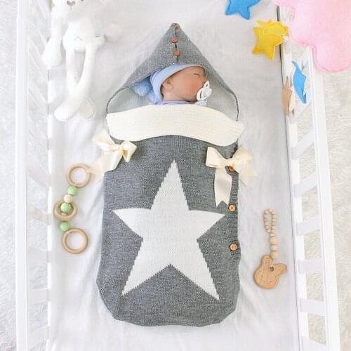 Newborn Knitting Pentagram Sleeping Bag Infant Spring Autumn Anti-kick Sleeping Bag Baby Swaddl Stroller Wrap Toddler Sleepsack