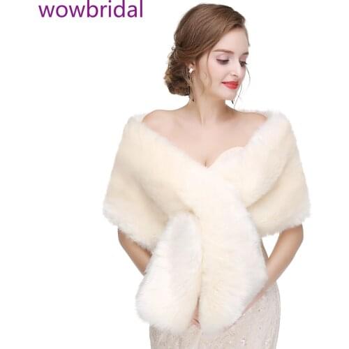 WOWBRIDAL Warm Faux Fur Winter Bridal Cape Wedding Cloaks Party Wraps Jacket Wrap Boleros De Encaje Boleros De Mujer