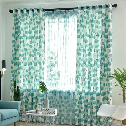 Nordic Style Blackout Curtains for Living Room Kitchen Green Leaves Soft Hand Feeling Blinds Finished Drapes
