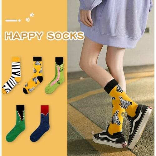 1 Pair Creative Autumn Winter Men Women Cotton Casual Socks Animals Zebra Stripe Shark Crocodile Socks Happy Funny Classic Socks
