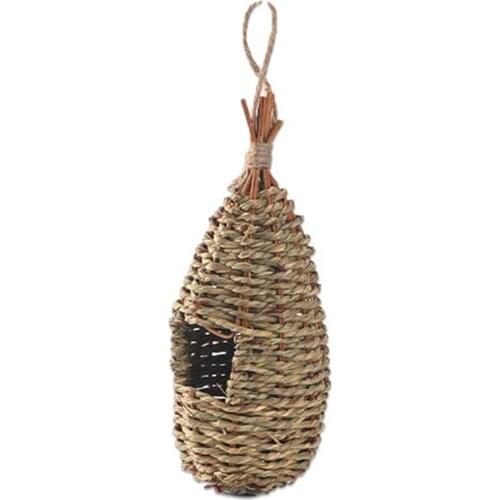 1PC Natural Khaki Straw Bird Nest Handmade Birdhouse Parrot Hanging Cave Woven Bird Cage Home Yard Decoration Small Pet Supplies