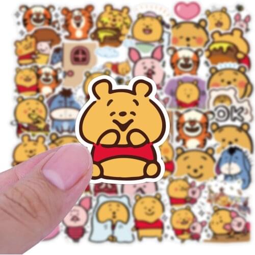 100 pcs/set Cute Cartoon Winnie The Pooh Stickers Suitcase Notebook Creative Disney Anime Figure Sticker Waterproof and Reusable
